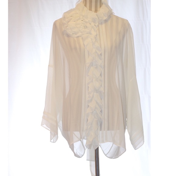 **SOLD*VINTAGE Spiegel RUFFLES SHEER WHITE Blouse - Picture 3 of 8